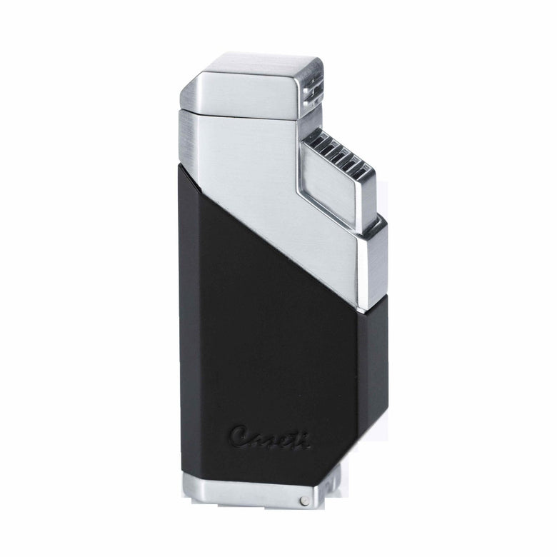 Caseti Feuerzeug 3er Jetflame schwarz matt/chrom inkl. Rundcutter